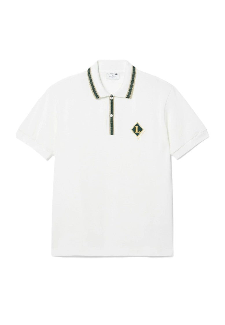 Lacoste White Classic Fit Emblem Structured Collar Polo Shirt