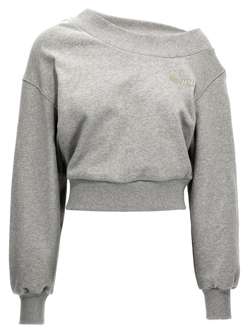 The Attico Crossed Back Logo Sweatshirt In Melange Grey
