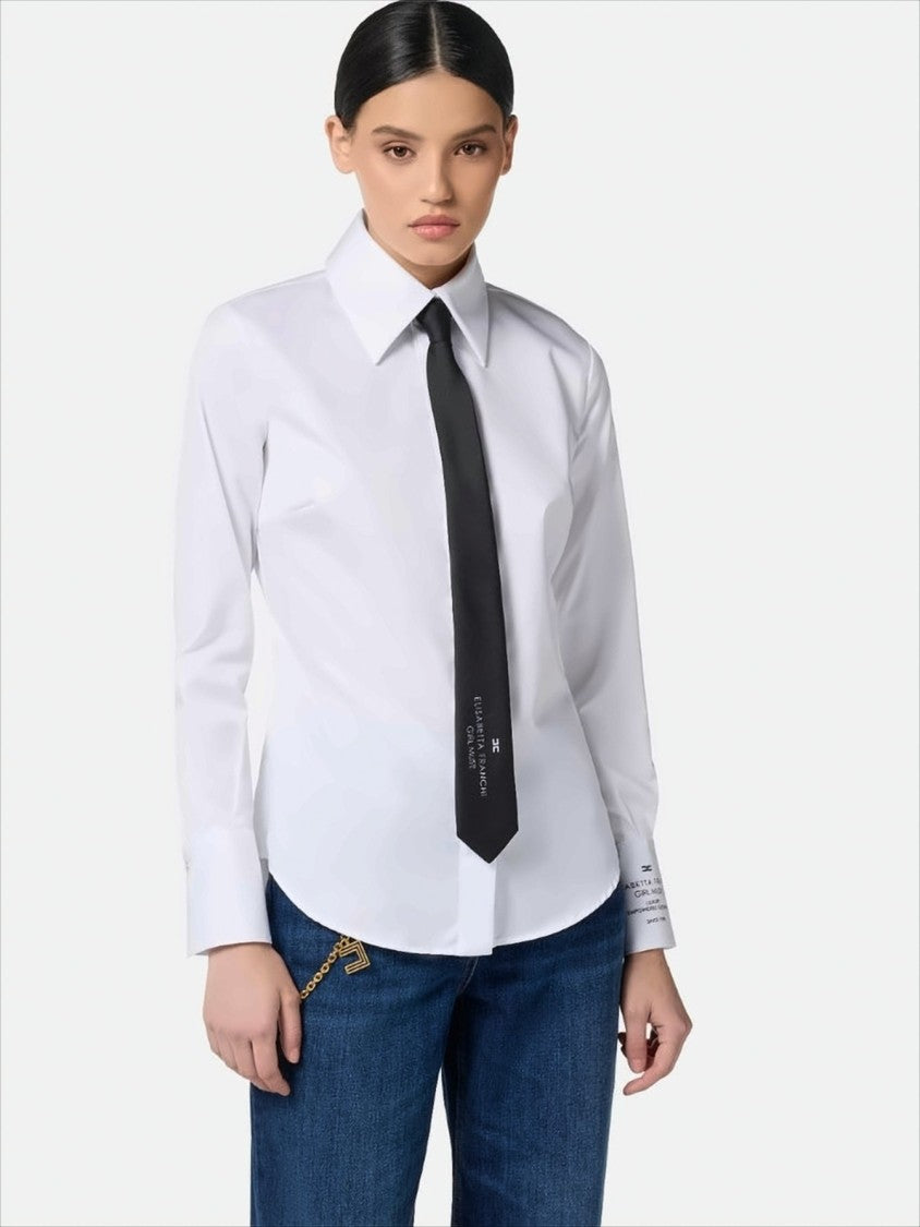 Elisabetta Franchi Crisp Cotton Poplin Shirt With Button-Embellished Collar