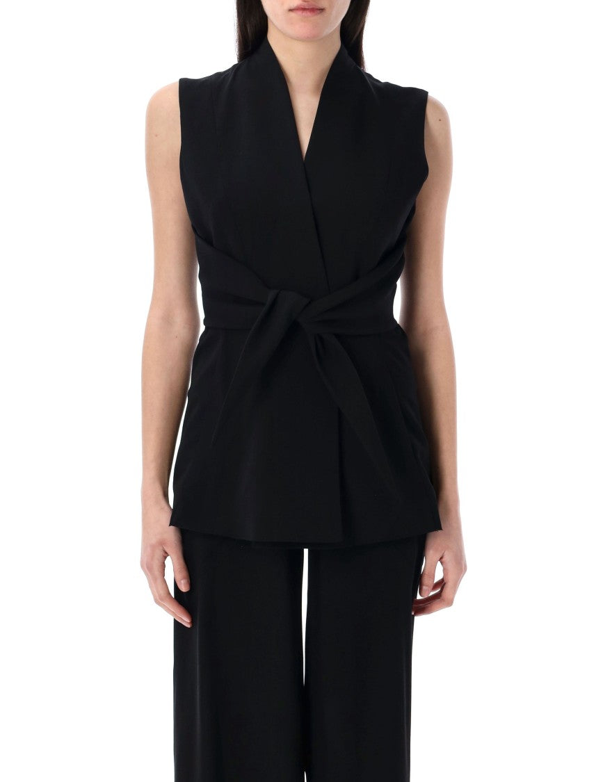 Rick Owens Sleeveless Wool Top With V-Neck And Adjustable Front Ties