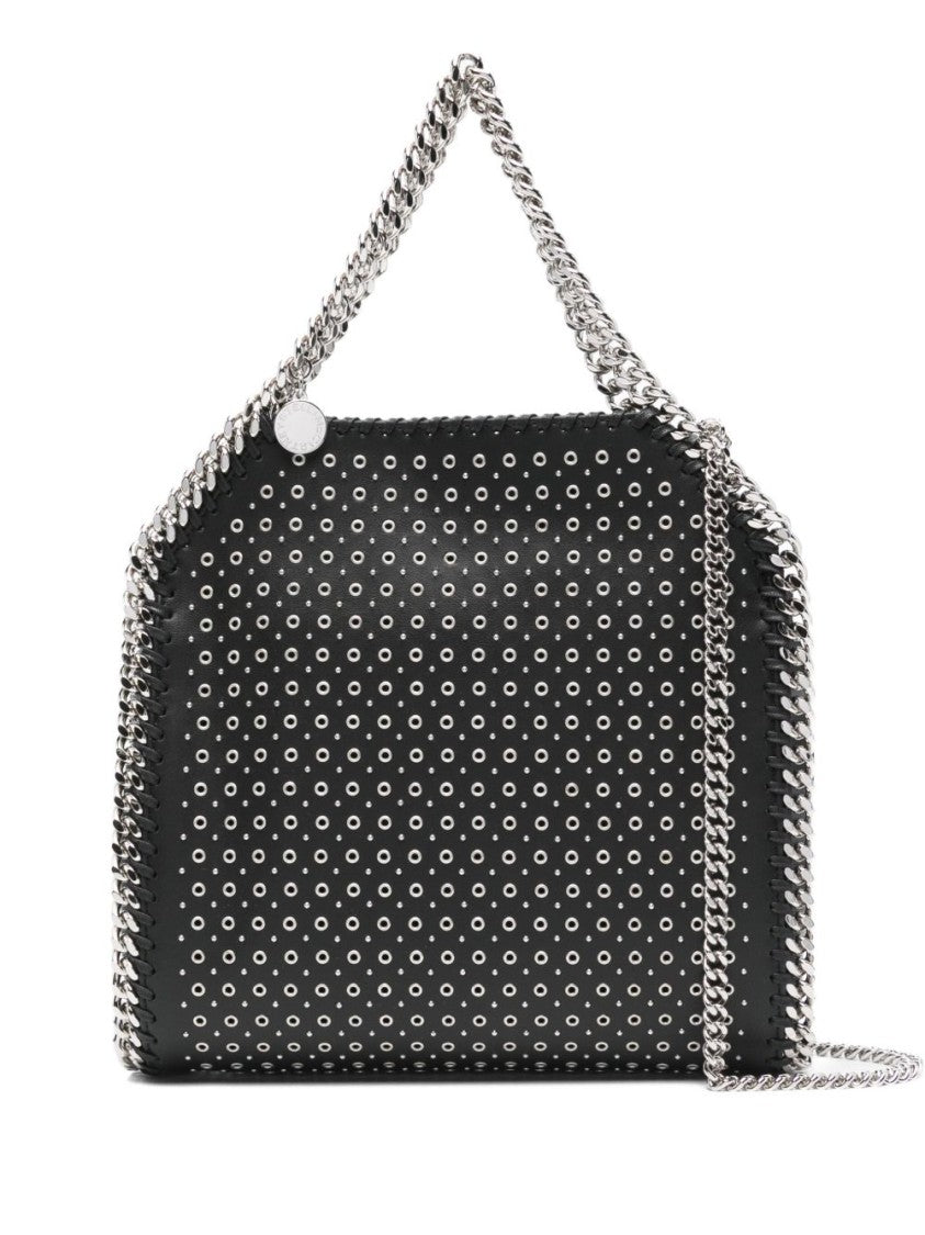 Stella Mccartney Structured Black Shoulder Bag With Perforated Design And Chain Strap