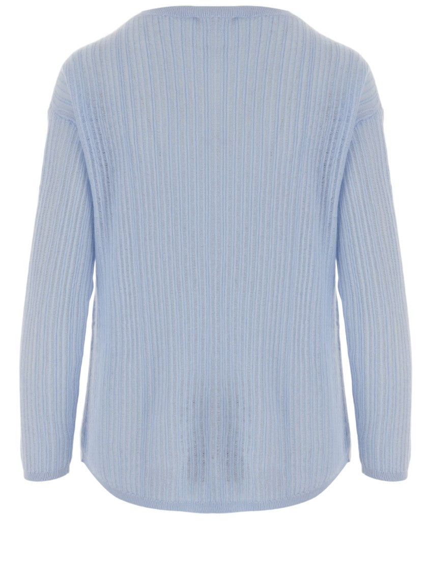 Allude Light Blue Cashmere Sweater With Ribbed Texture