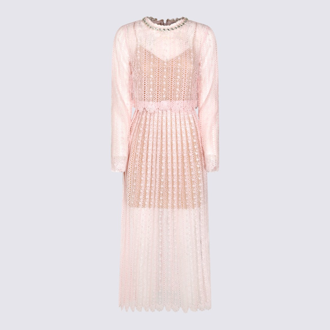 Self-Portrait Pink Sheer Belted Maxi Dress