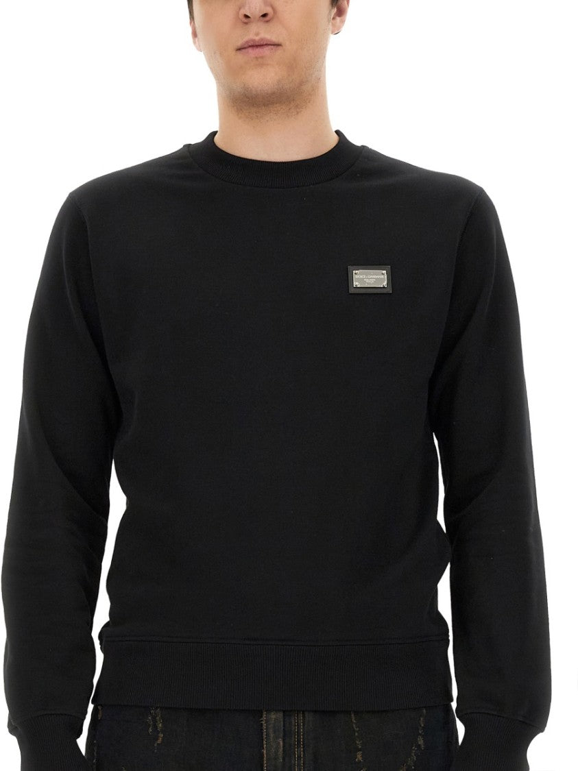 Dolce & Gabbana Cotton Sweatshirt With Subtle Logo Plaque