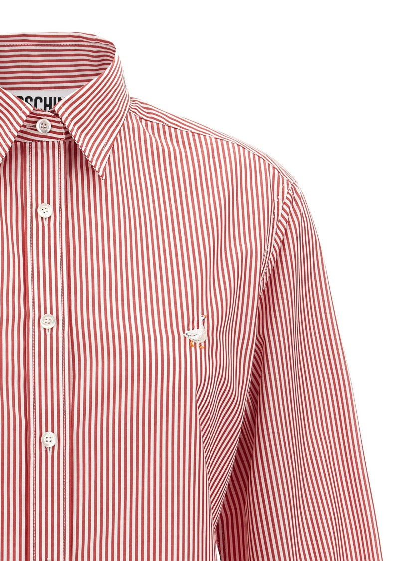Moschino Embroidered Striped Cotton Poplin Shirt