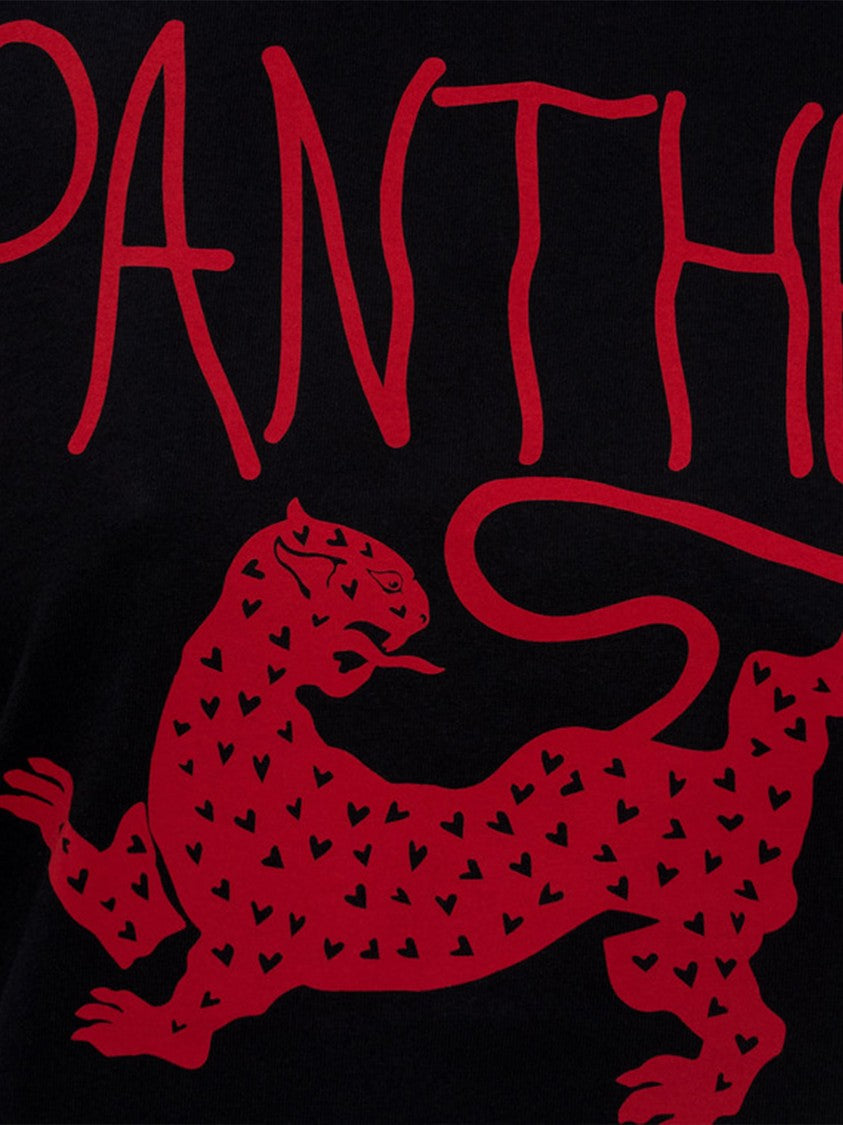 Valentino Black Short-Sleeved Red Panther Graphic T-Shirt