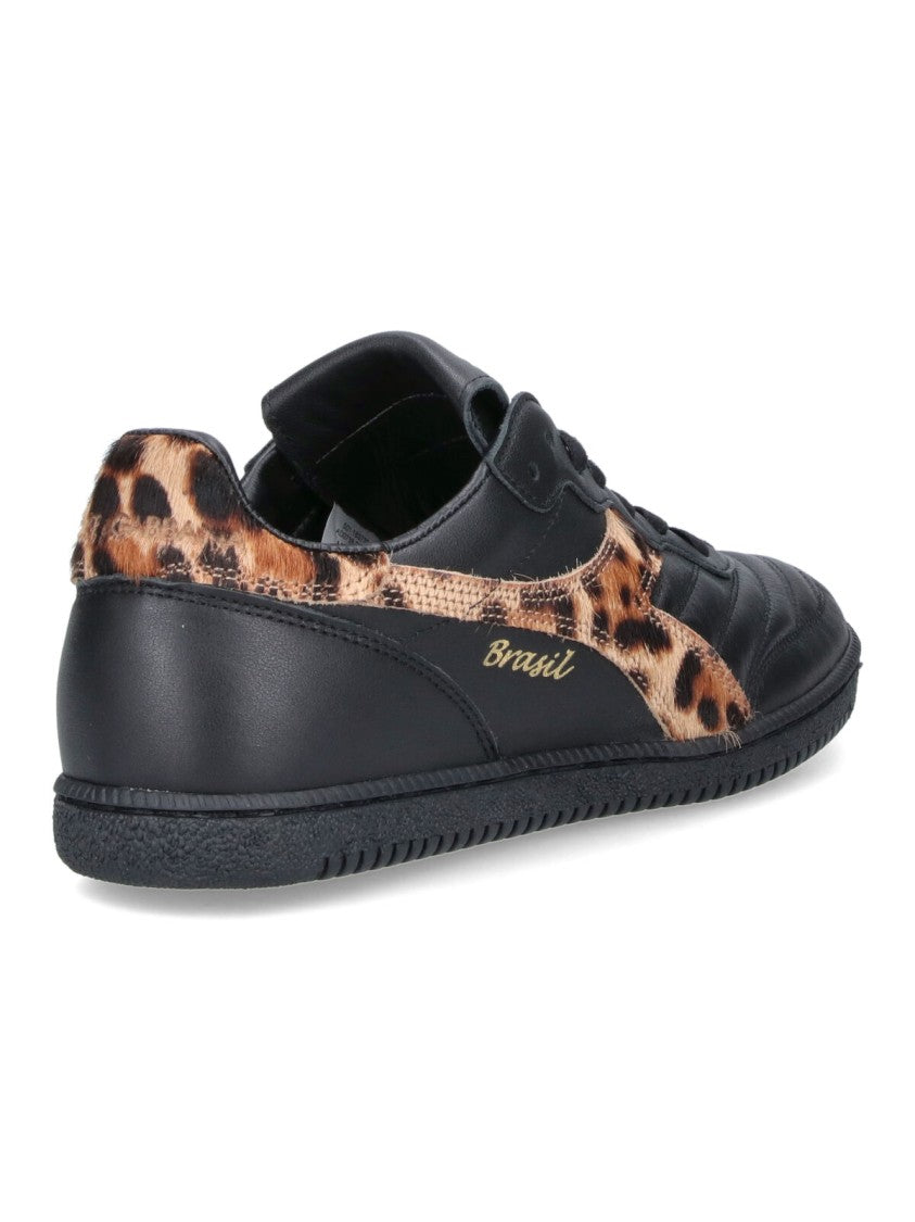 Dolce & Gabbana Textured Black Sneakers With Leopard Print Accents