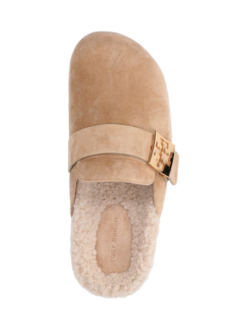 Tory Burch Mellow Suede Mules – Taupe