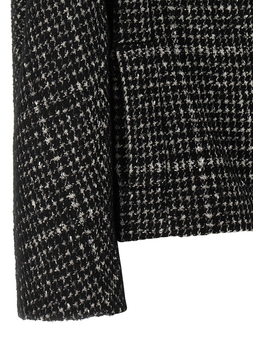 Dolce & Gabbana Textured Houndstooth Short Coat With Animal Print Lining