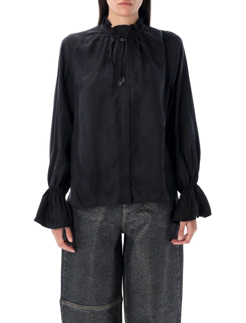 Ganni Fluid Cupro Tie Shirt