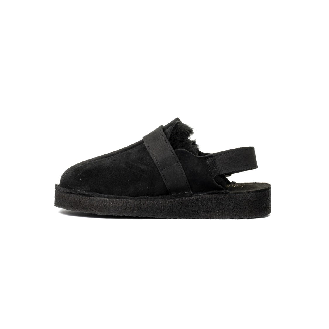 Clarks Pitch-Black Suede Mule  With Faux-Shearling Lining