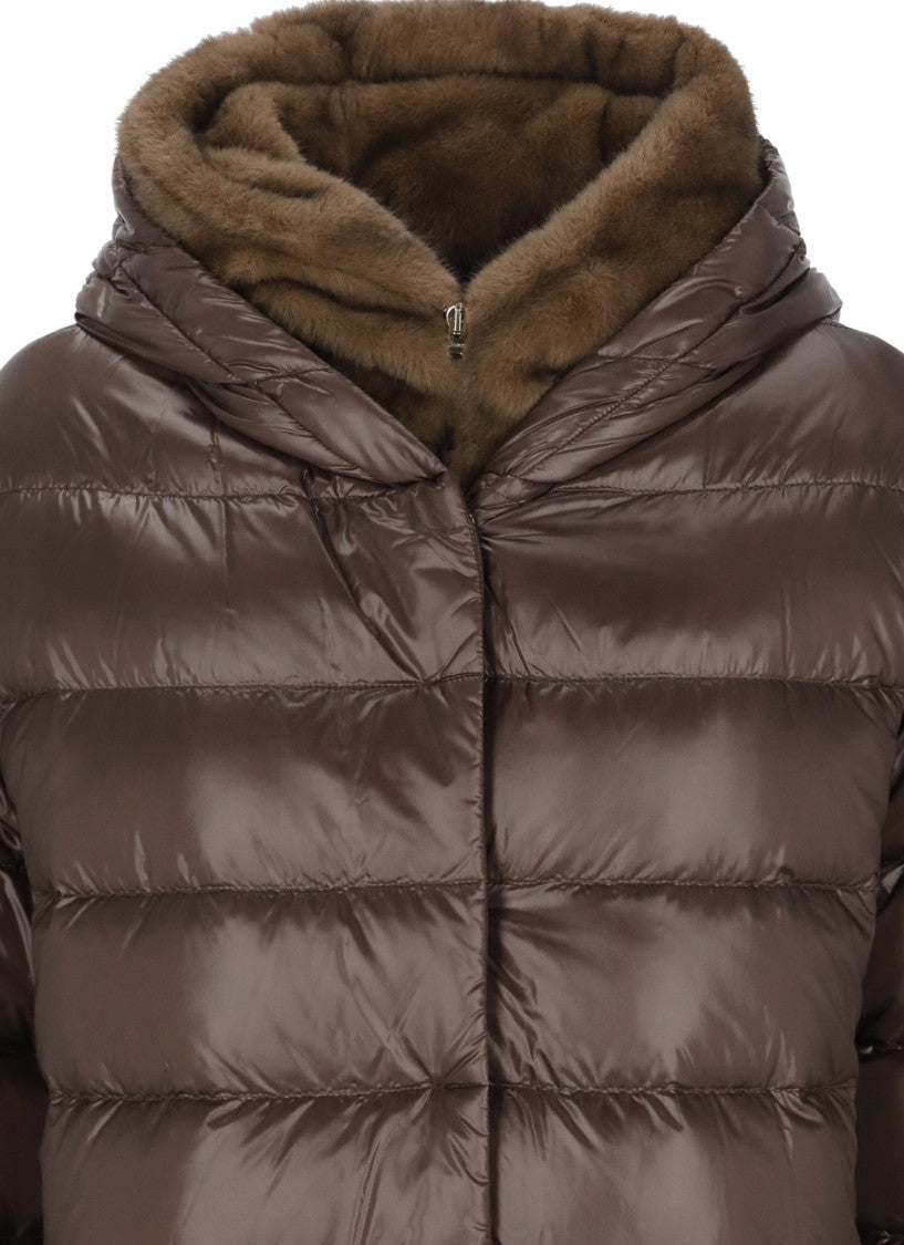 Herno Brown Faux Fur Hood Quilted Down Jacket