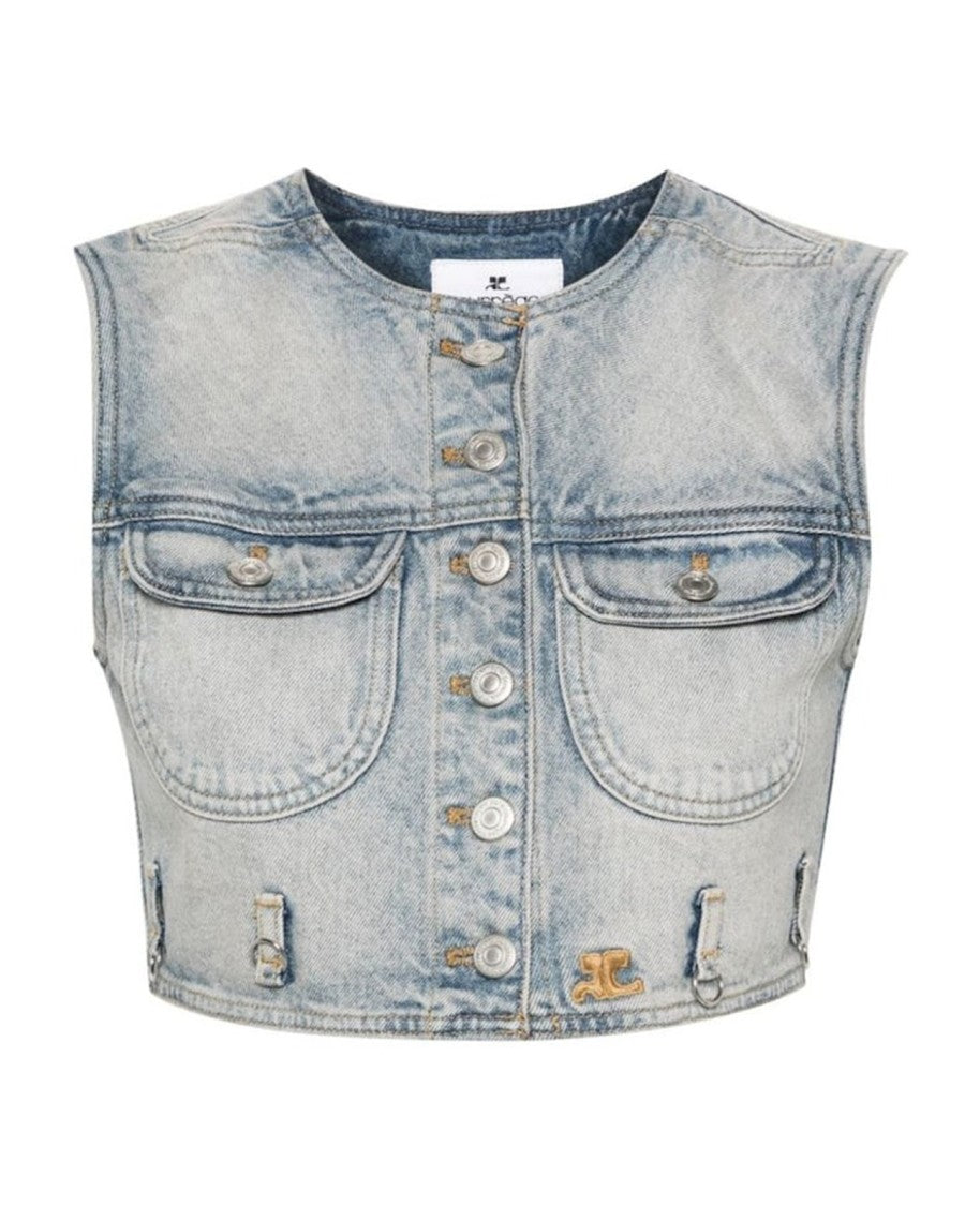 Courrèges Blue Navy Multiflex Cropped Denim Vest - Women