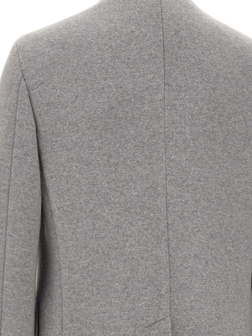 Fay Tailored Grey Wool Coat With Stand-Up Collar