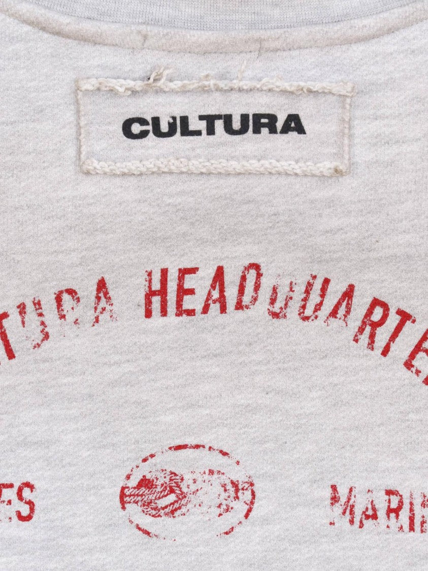 Cultura Boxy Heather Grey Sweater With Faded Red Graphic