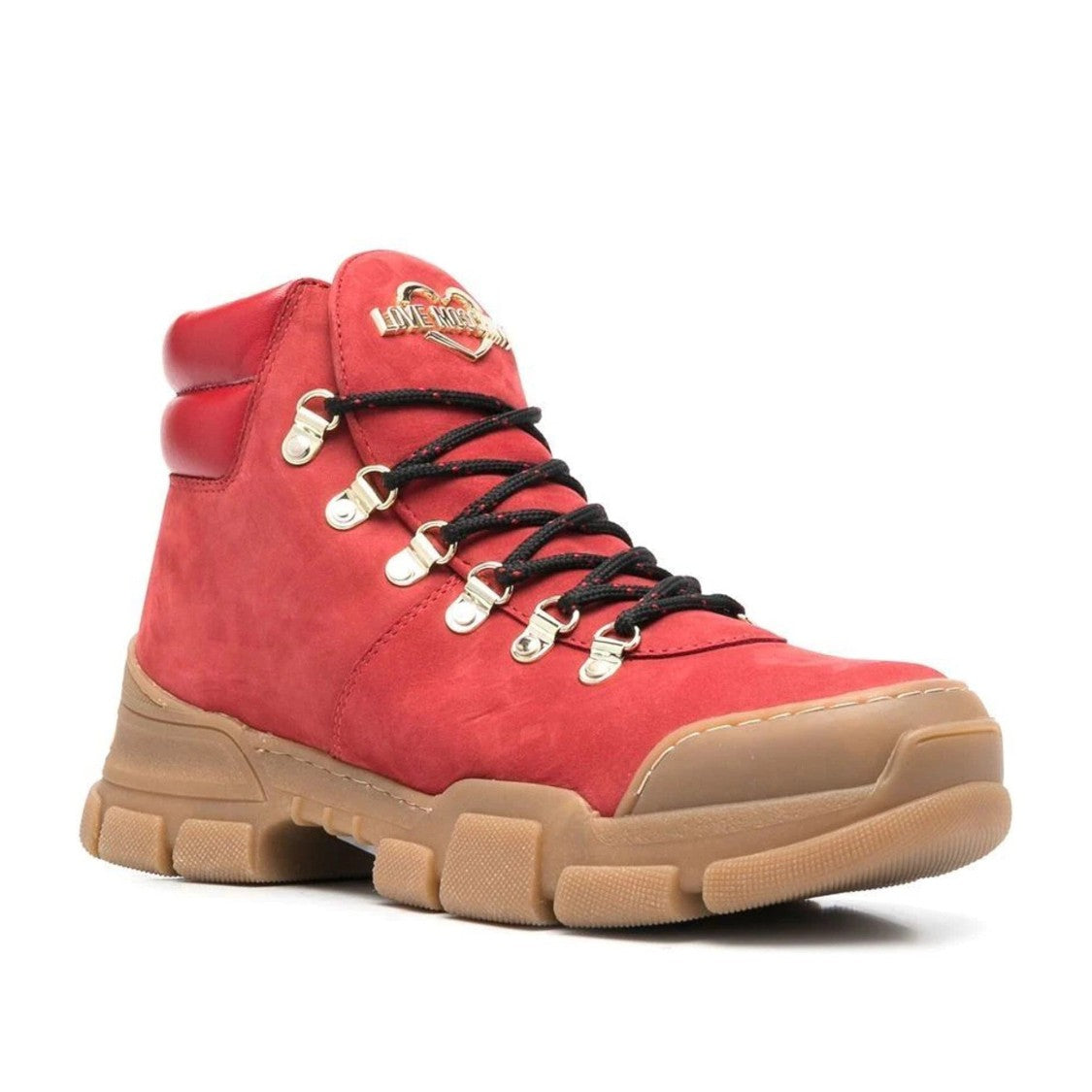 Love Moschino Pink Bold Rugged Rubber Sole Leather Boots