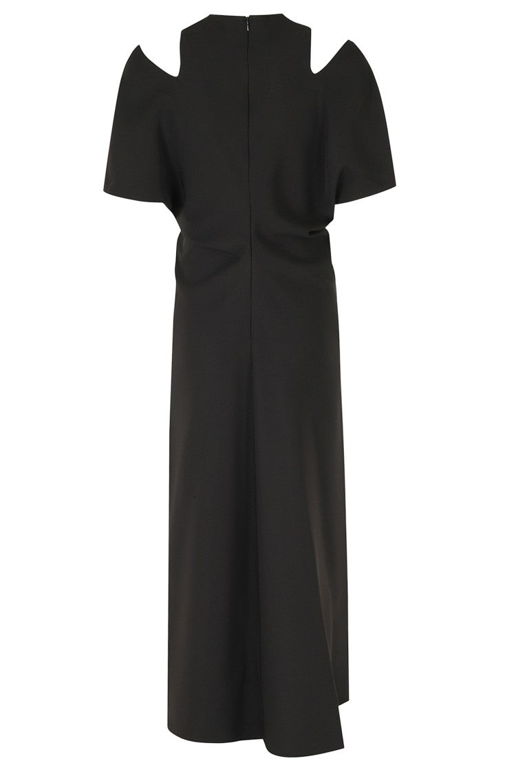 Federica Tosi Black Cut-Off Sleeves Crew Neck Polyester Midi Dress