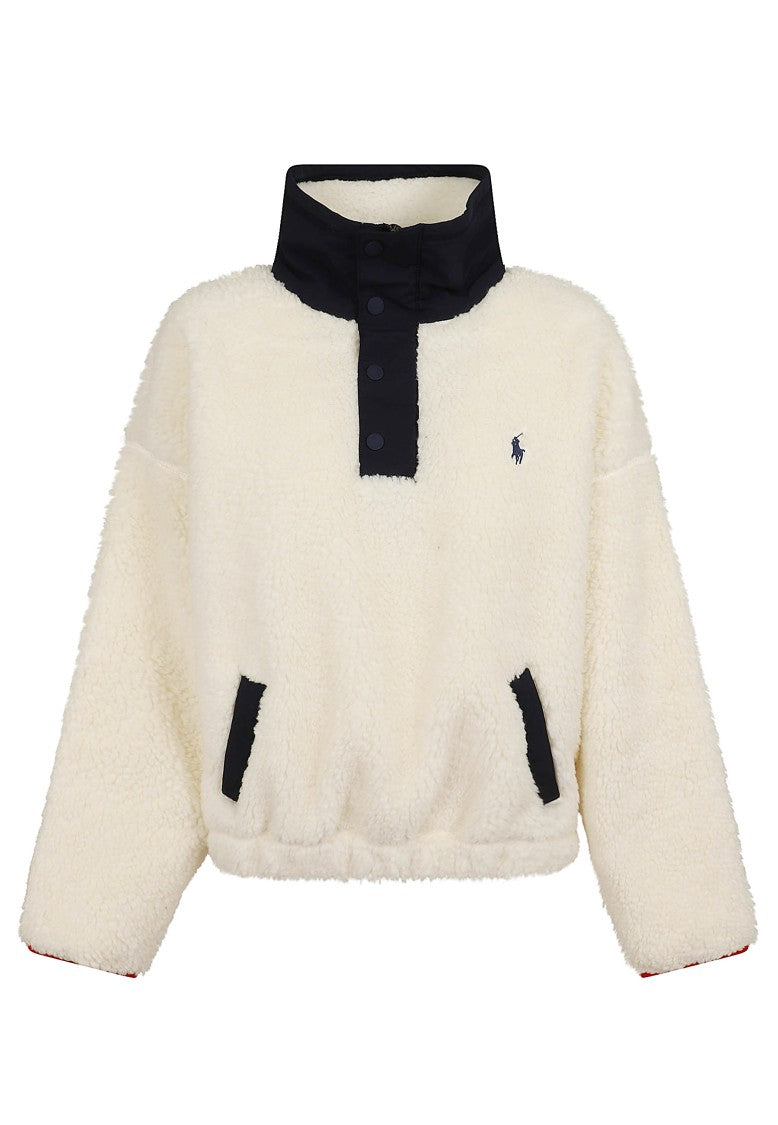 Polo Ralph Lauren Textured Fleece Sweatshirt With Contrasting Collar And Playful Bear Motif