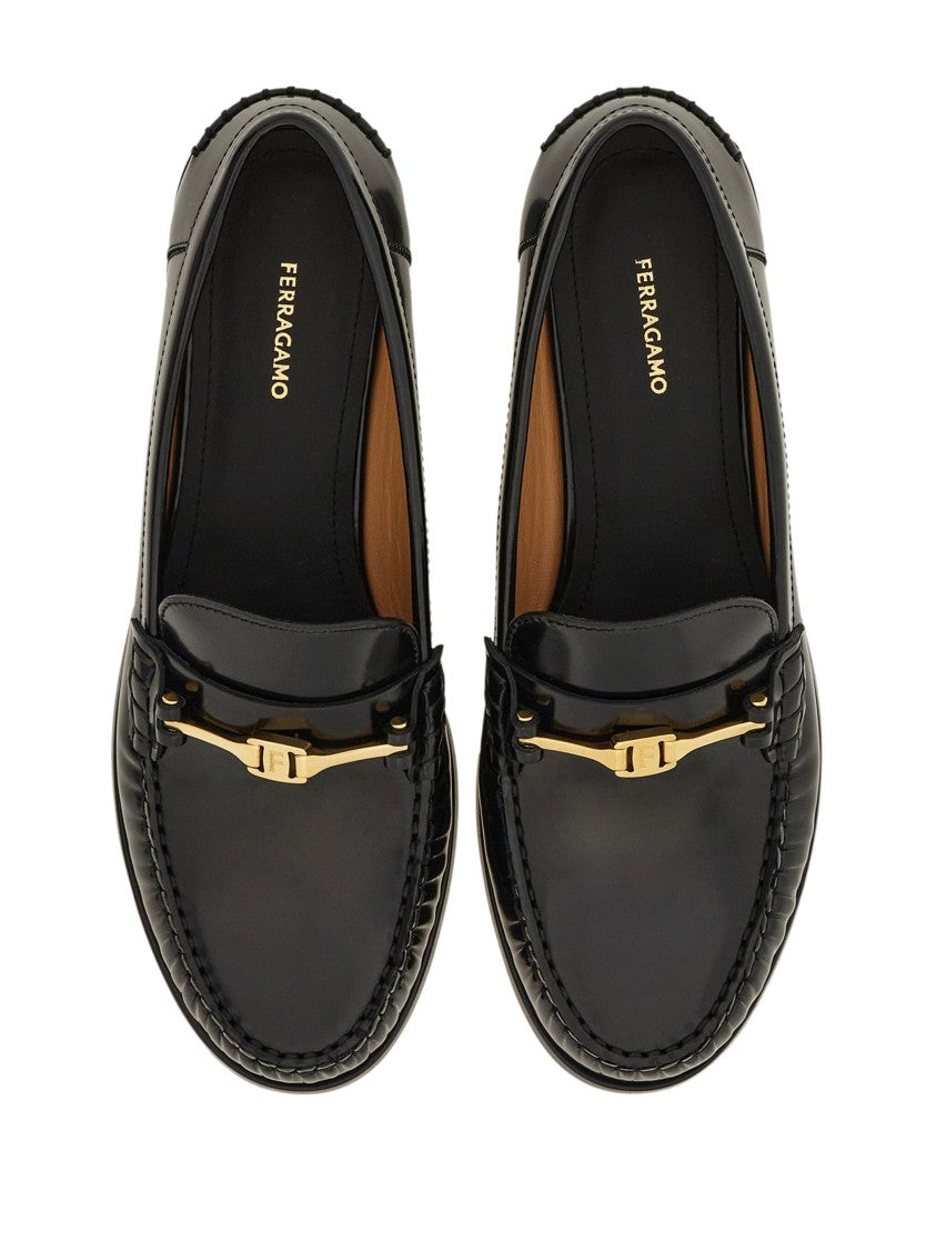 Salvatore Ferragamo Black Harry Stitched Apron Front Loafers