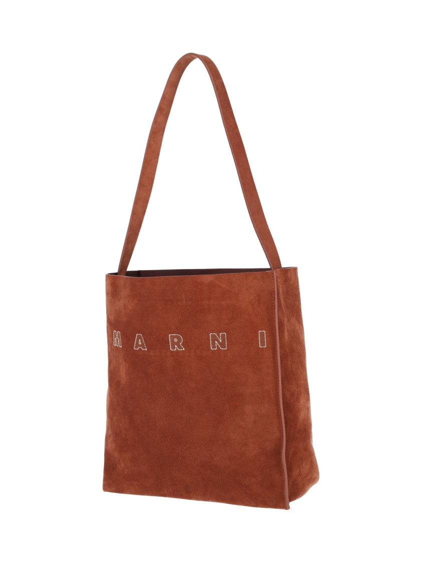 Marni Suede Tote Bag With Embroidered Logo
