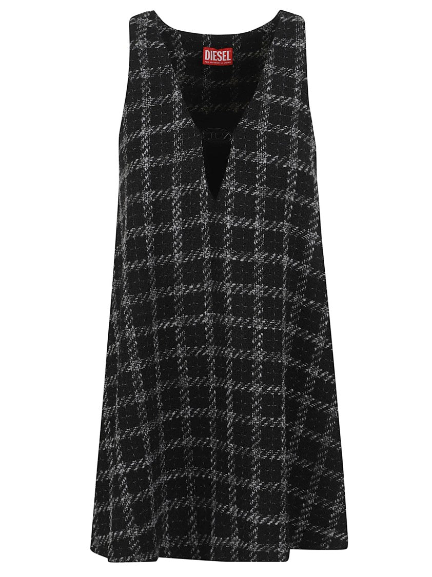 Diesel Sleeveless Mini Dress With Classic Checkered Pattern