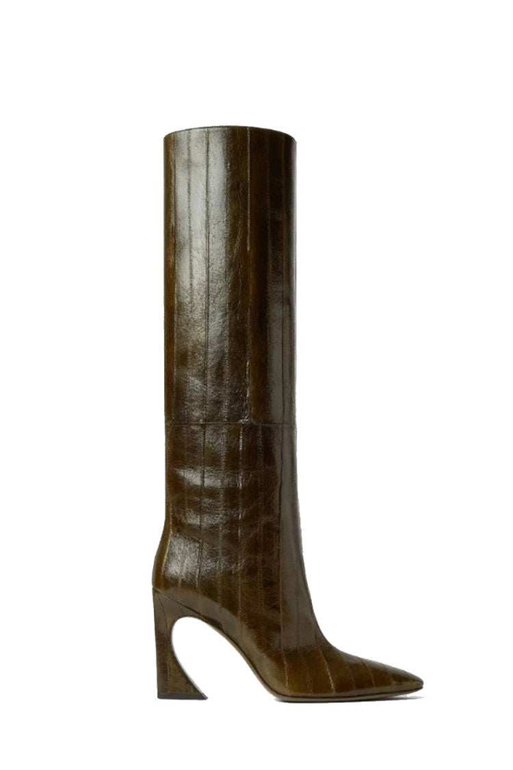 Fendi Brown Hagfish Skin Sculptural-Heel Knee-High Boots