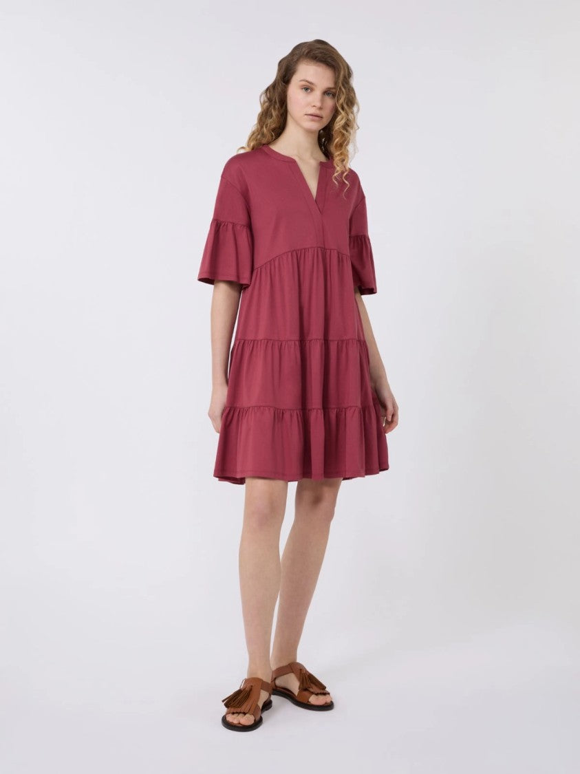 Max Mara Loose Tiered Dress With Ruffled Sleeves And V-Neckline