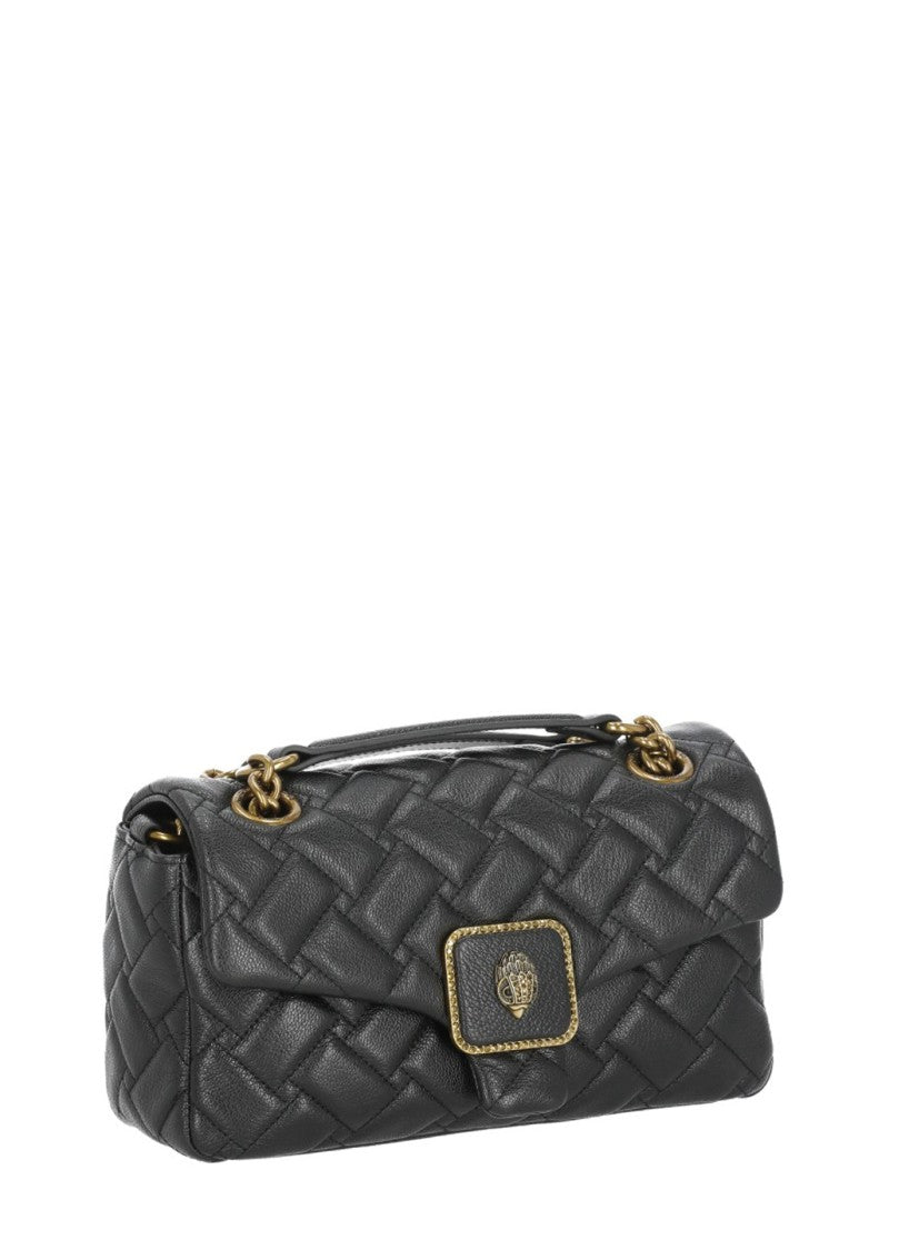 Kurt Geiger Black Quilted Leather Rhinestone Accents Shoulder Bag