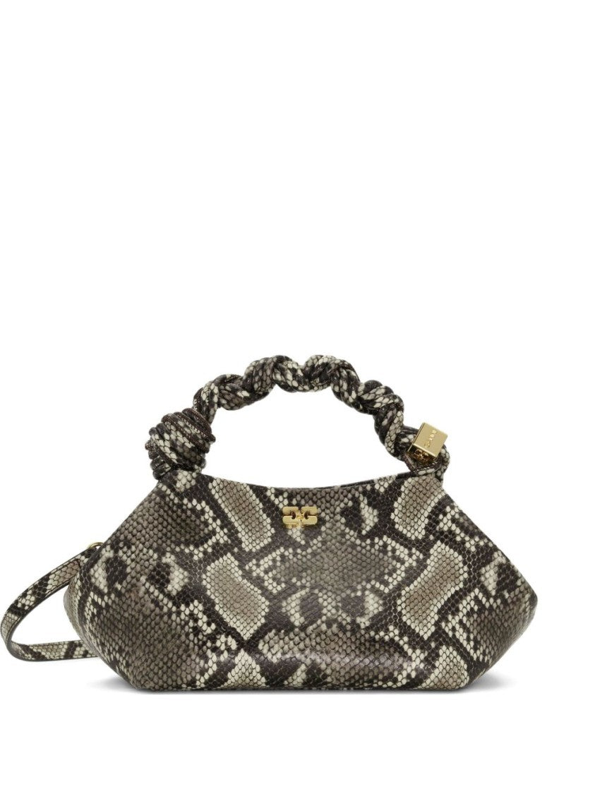 Ganni Structured Trapezoidal Handbag With Textured Snakeskin Design