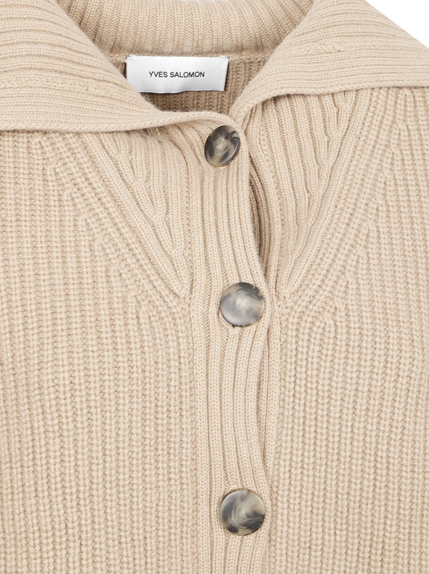 Yves Salomon Chunky Knit Sweater With Button-Down Front And Folded Collar