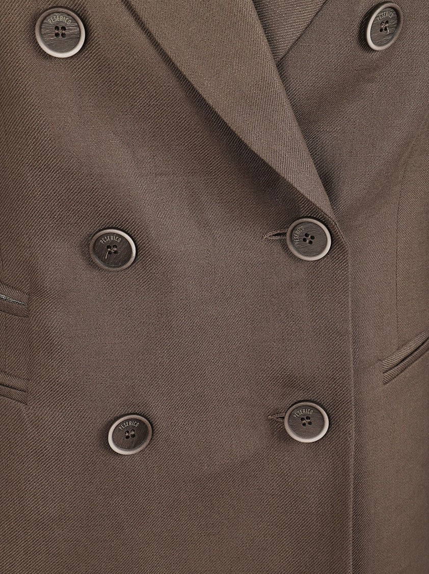 Peserico Double-Breasted Gabardine Linen Blazer With Classic Peak Lapels