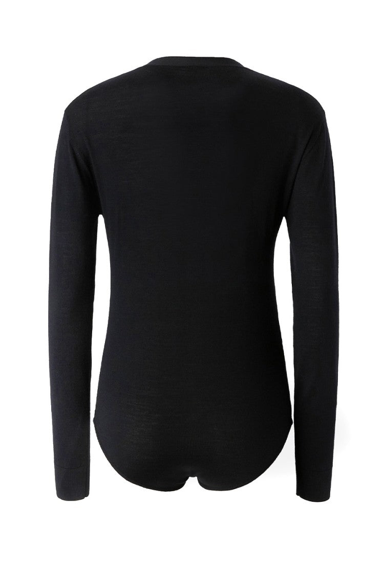 Pinko Black Wool Bodysuit With Deep V-Neckline