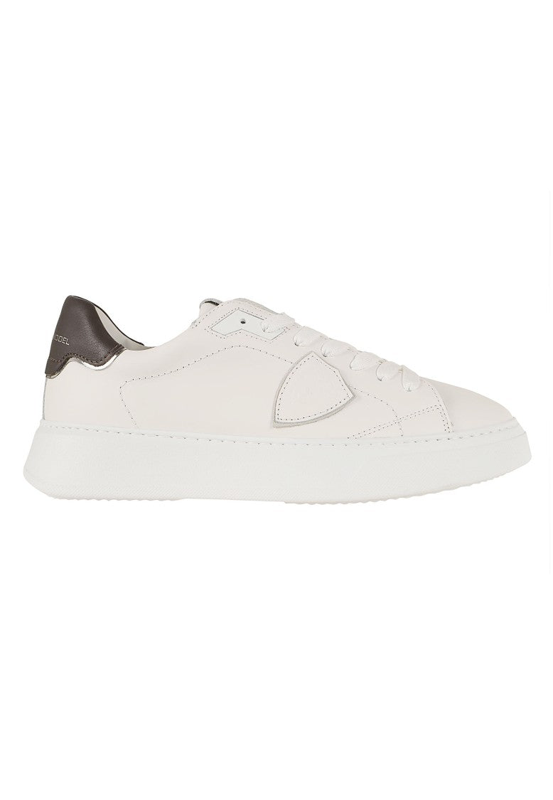 Philippe Model Temple Low Dark Brown Heel White Calfskin Sneakers