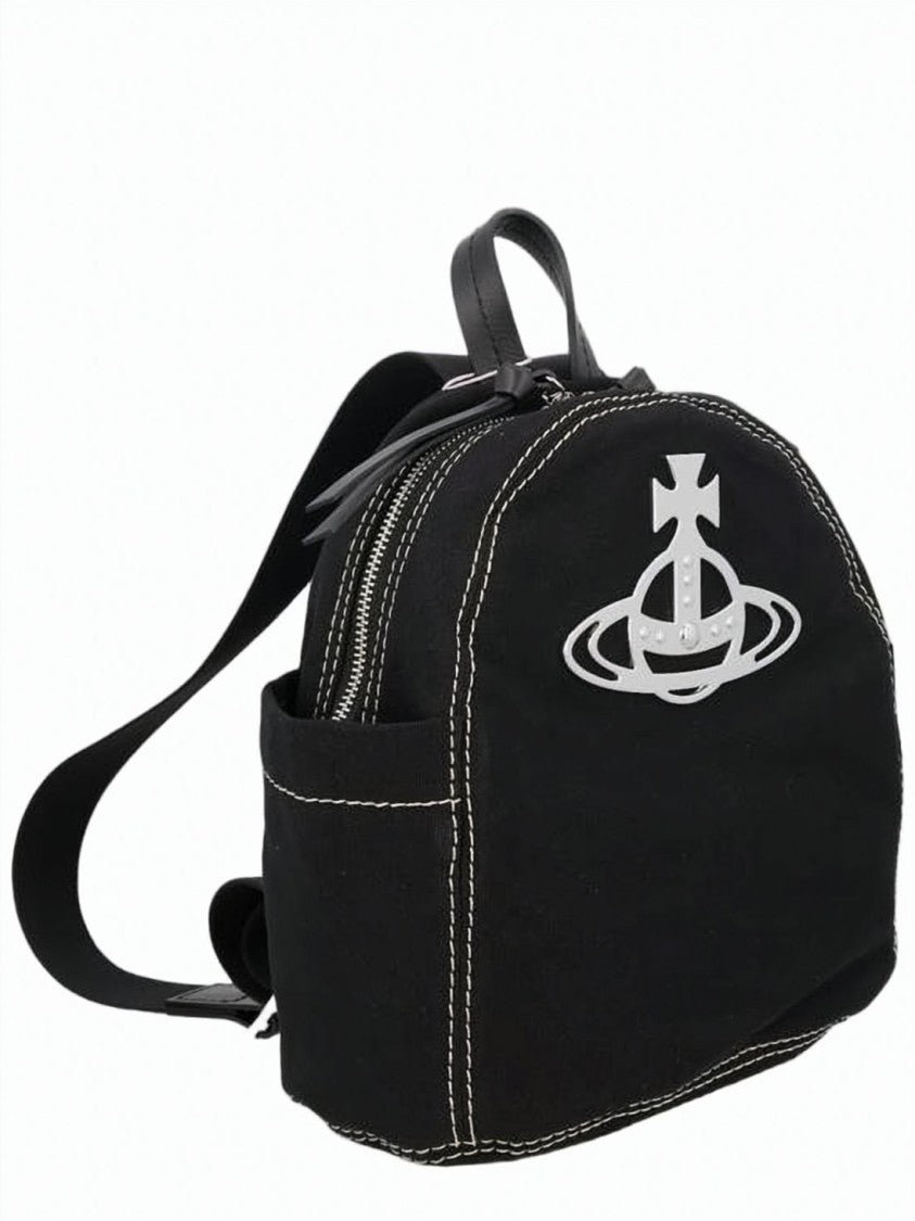 Vivienne Westwood Rounded Black Cotton Backpack With Contrast Stitching