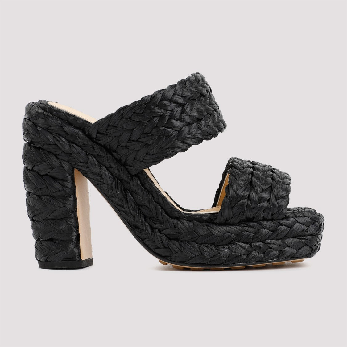 Bottega Veneta Black Raffia Sandals