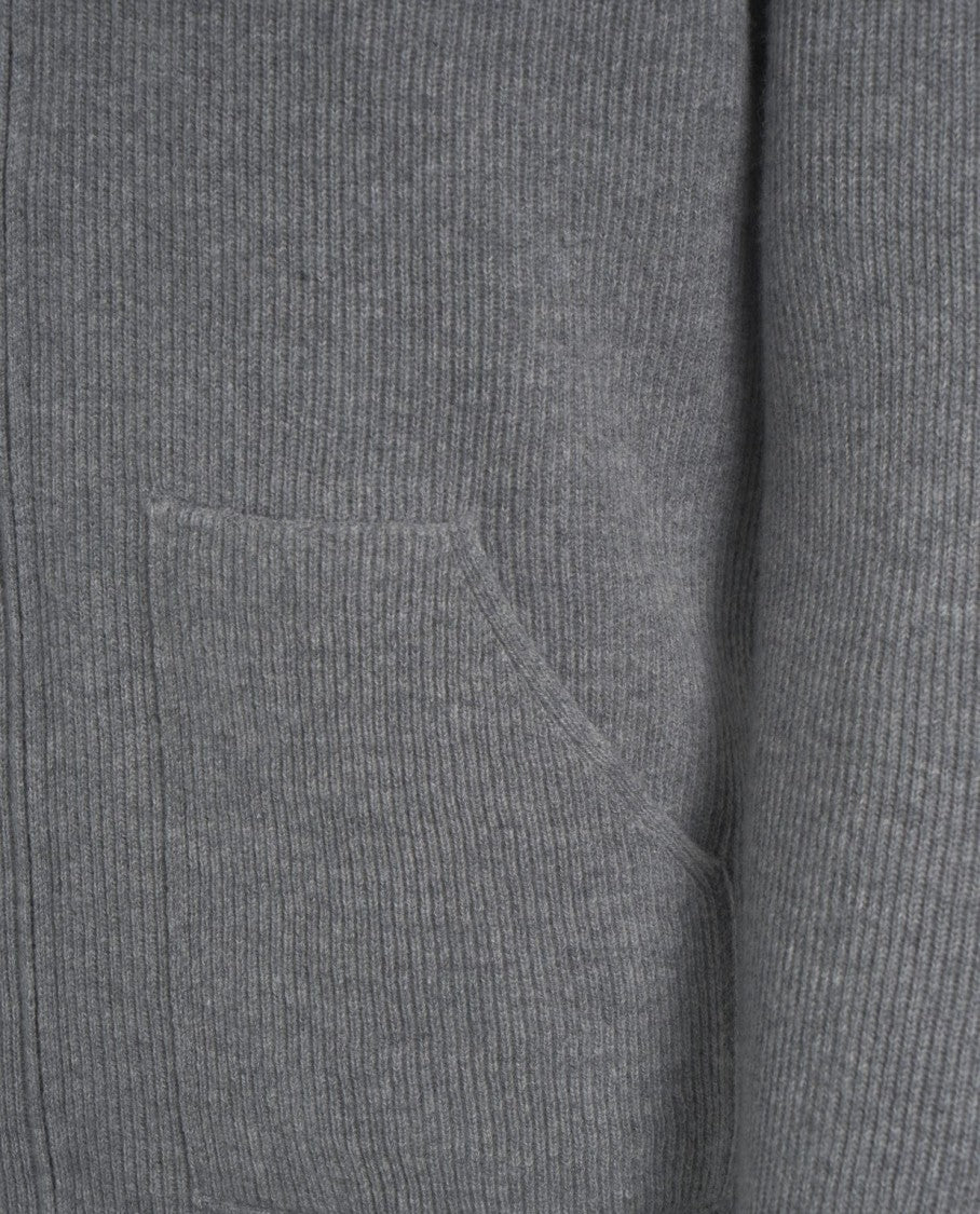 Gender Hooded Knit Jacket With Double-Slider Zipper And Ribbed Cuffs