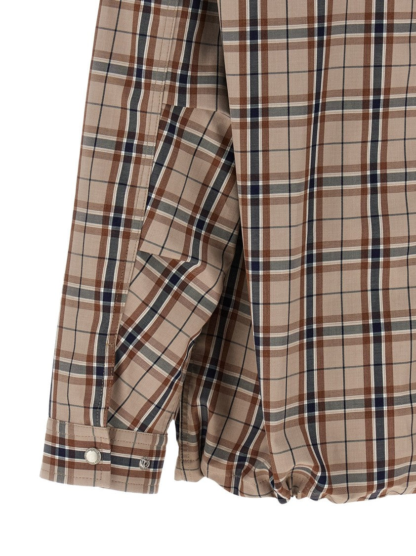 Comme Des Garçons Beige Check-Print Cotton Blend Overshirt With Adjustable Cuffs