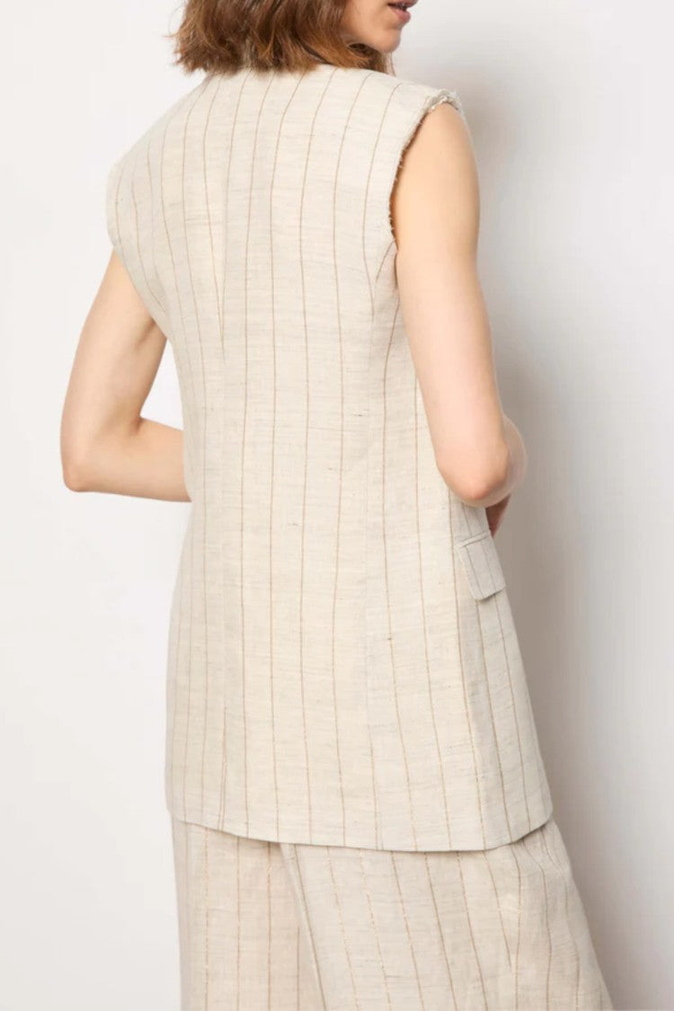 L.B.M. 1911 Sleeveless Linen Vest With Macro Pinstripe