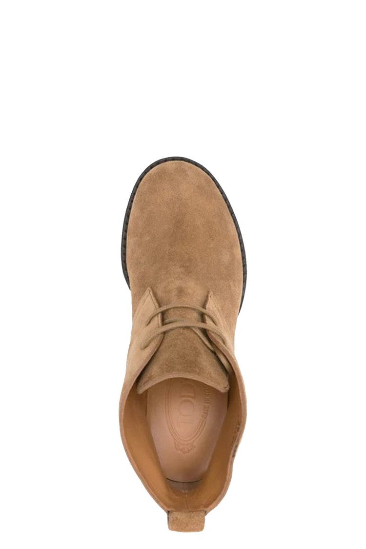 Tod's Brown Lace-Tie Platform Block Heel Chamois Boots