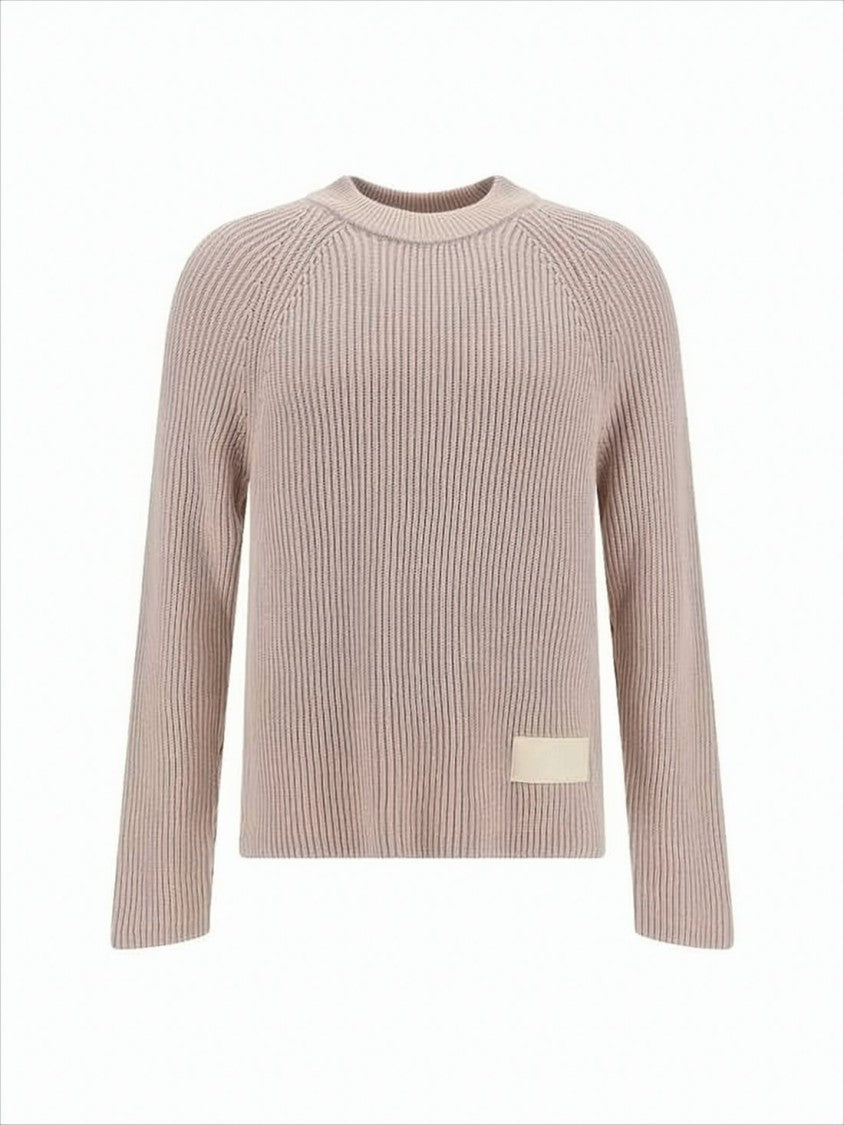 Ami Ribbed Knit Sweater With Crew Neckline