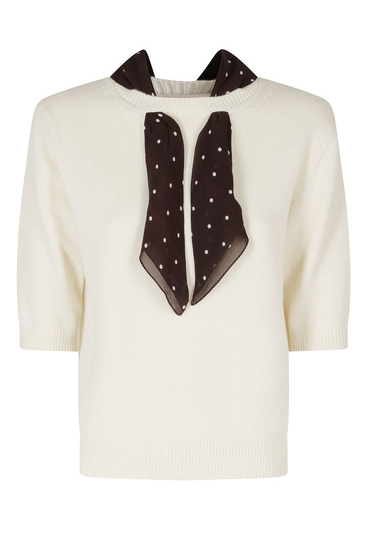 Semi Couture Butter Avril Polka-Dot Scarf Wool Sweater