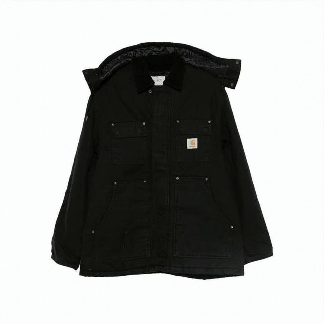 Carhartt Wip Button-Up Black Coat With Corduroy Collar