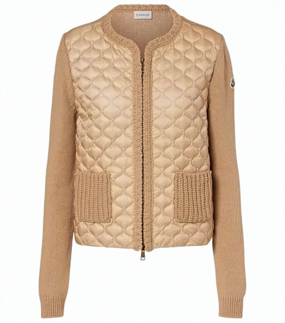 Moncler Diamond Quilted Jacket With Knitted Sleeves And Padded Insulation