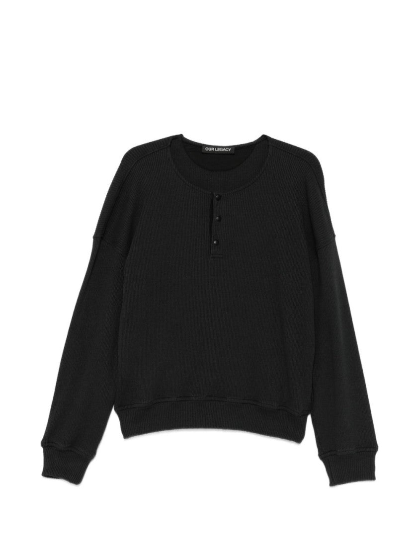 Our Legacy Black Ribbed Button-Placket Sweater