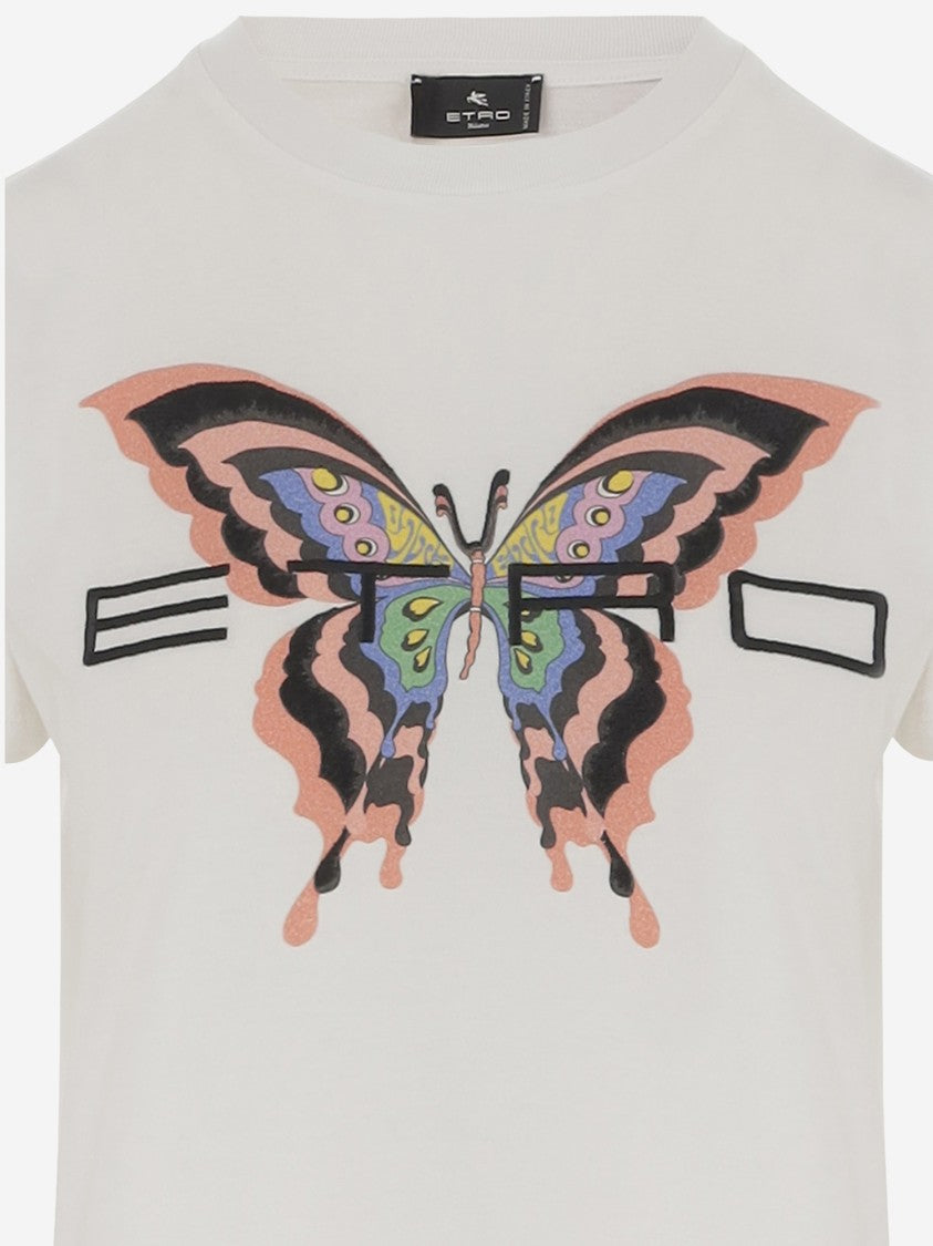 Etro Cotton T-Shirt With Butterfly Print