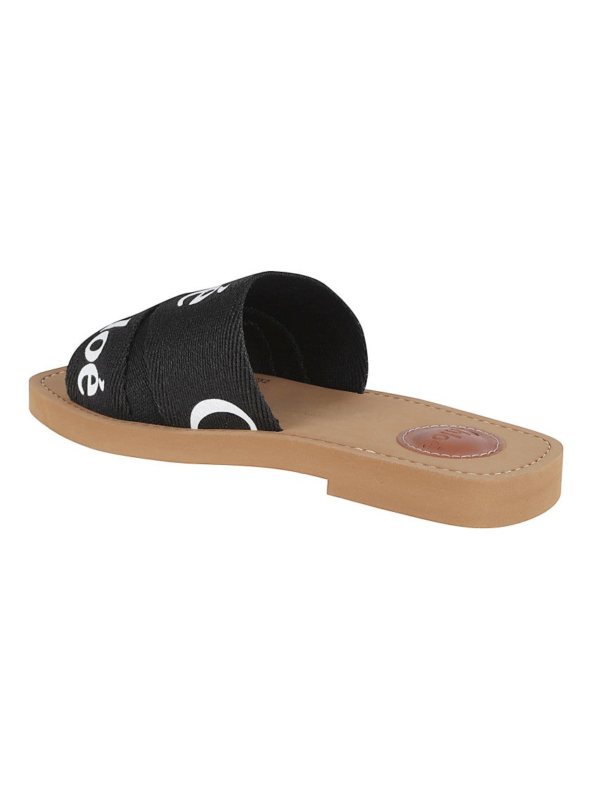 Chloé Flat Mule Sandals With Linen Straps And Contrasting Logo