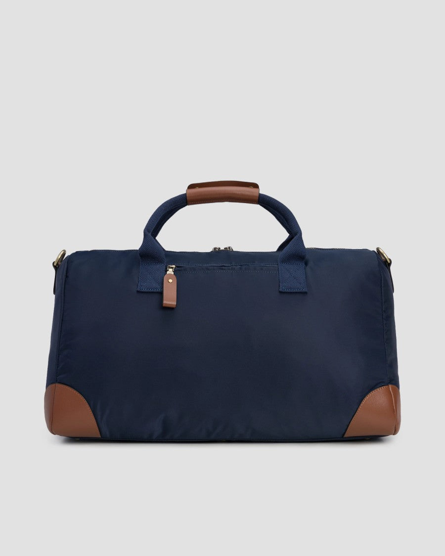 Mc2 Saint Barth Navy Blue Duffle Bag With Brown Leather Accents