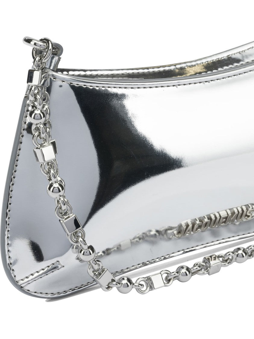 Jacquemus Reflective Silver Shoulder Bag With Geometric Chain Strap