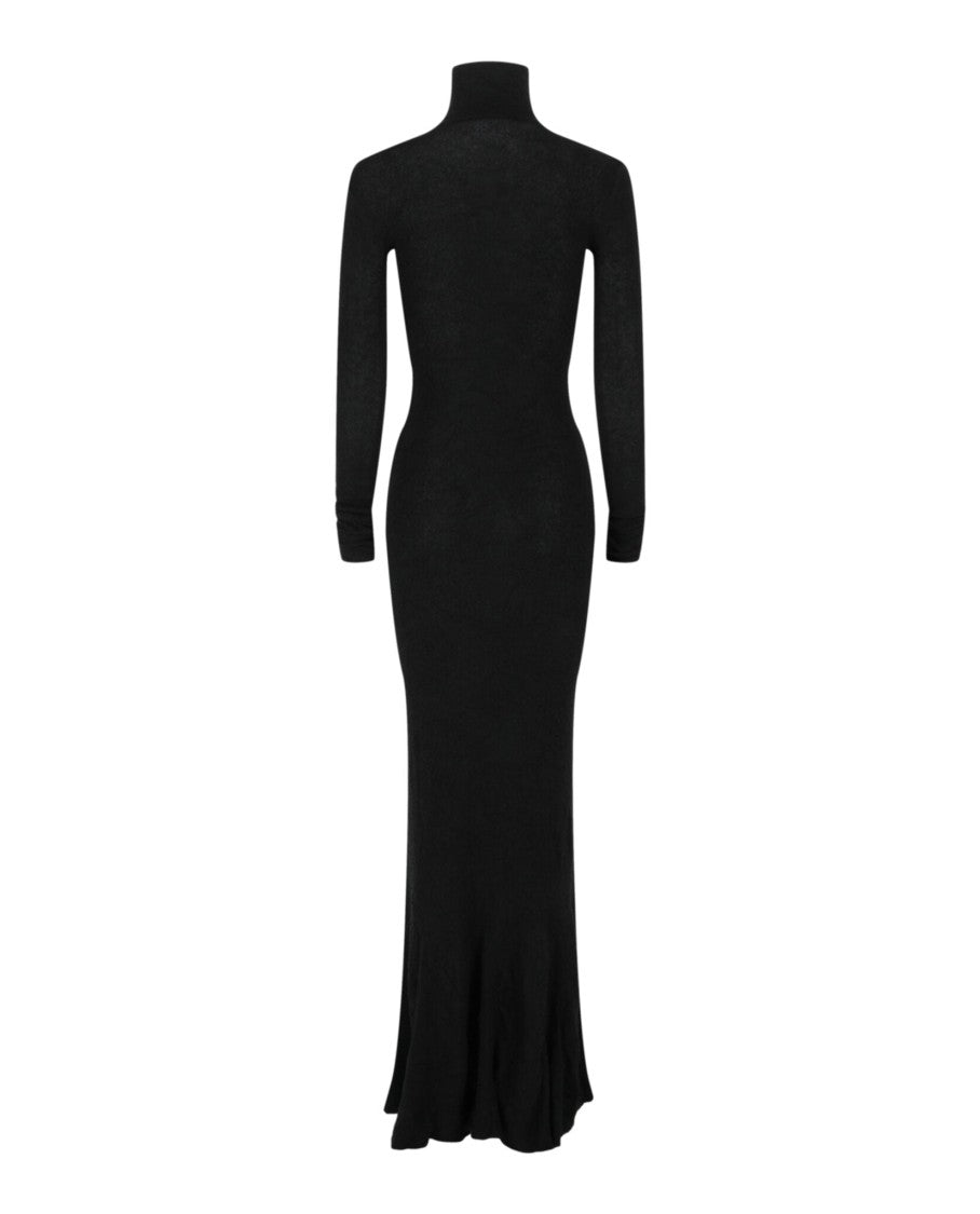 Balenciaga Fitted Maxi Godet Dress With Turtleneck And Pilling Accents
