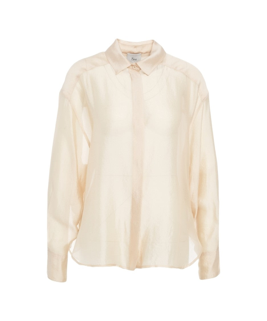8Pm Semi-Transparent Silk Blouse With Classic Collar And Fitted Cuffs